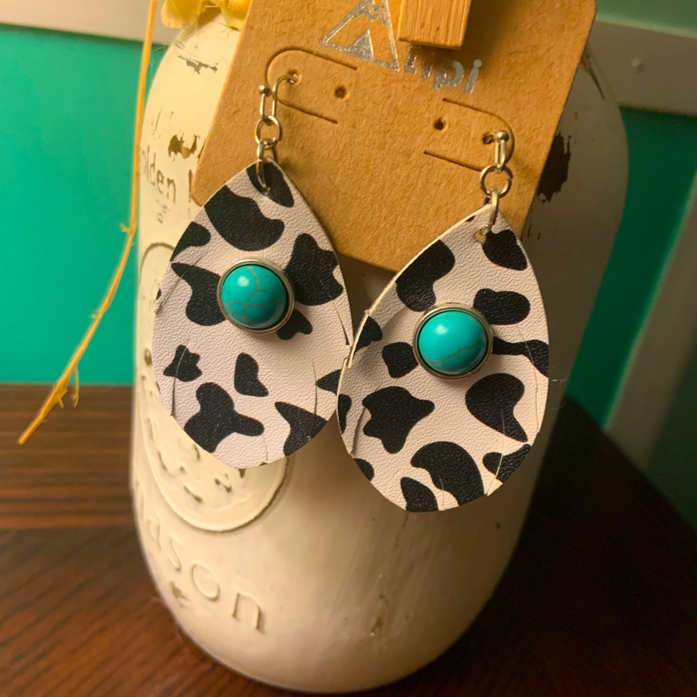 Faux Leather Cow Print Earrings NEW